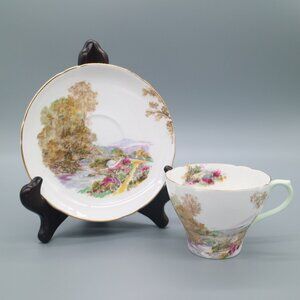 Shelley Heather Cup and Saucer New Cambridge Landscape 1940s | Pattern 13419